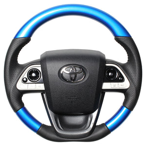 REAL ORIGINAL SERIES SET PEARL BLUE STEERING + BLACK CARBON PRINT UNDER PAD BLACK STITCH STEERING WHEEL FOR TOYOTA PRIUS PHV 50  50-BLW-BK-BKT