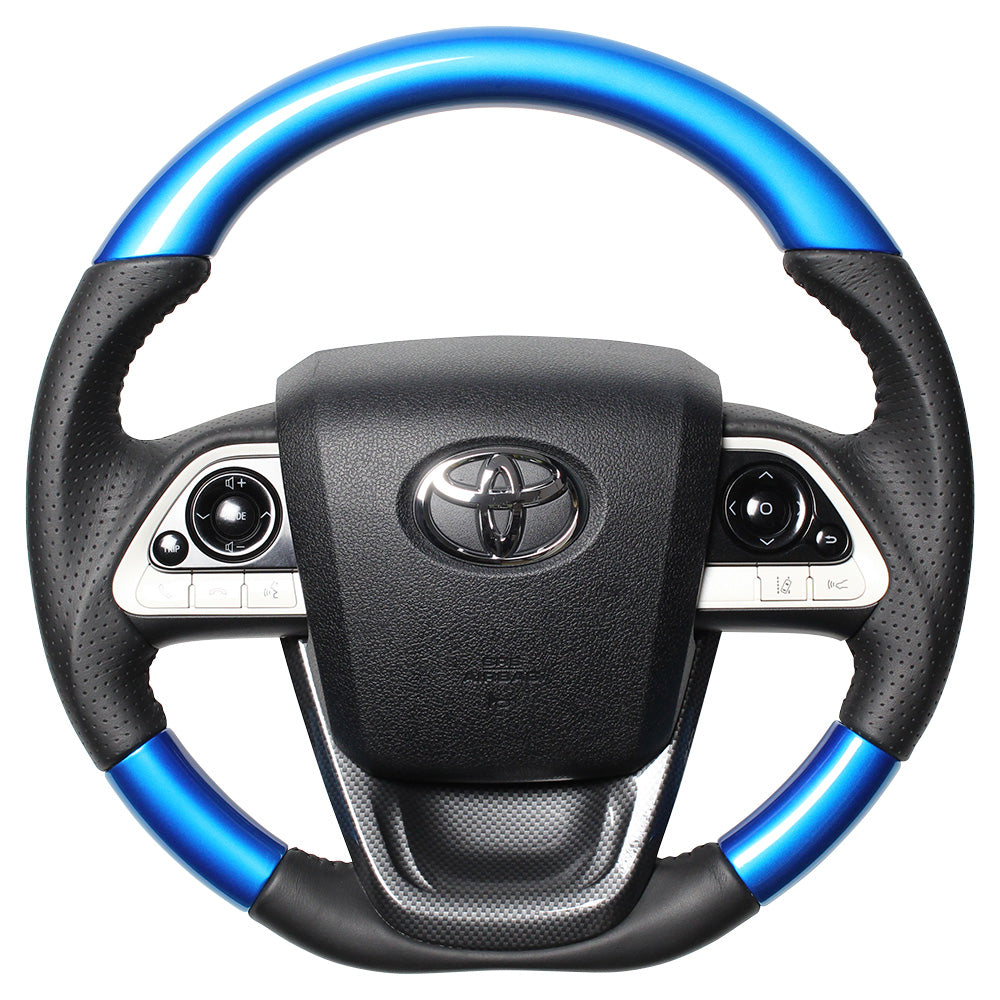 REAL ORIGINAL SERIES SET PEARL BLUE STEERING + BLACK CARBON PRINT UNDER PAD BLACK STITCH STEERING WHEEL FOR TOYOTA PRIUS 50  50-BLW-BK-BKT