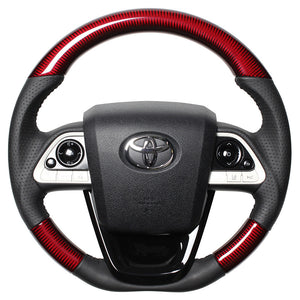 REAL ORIGINAL SERIES SET RED CARBON STEERING + PIANO BLACK UNDER PAD BLACK STITCH STEERING WHEEL FOR TOYOTA MIRAI 10  50-RDC-BK-PBP