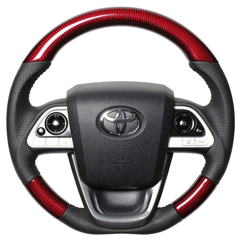 REAL ORIGINAL SERIES SET RED CARBON STEERING + BLACK CARBON PRINT UNDER PAD BLACK STITCH STEERING WHEEL FOR TOYOTA PRIUS 50  50-RDC-BK-BKT