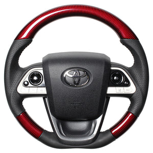 REAL ORIGINAL SERIES SET RED CARBON STEERING + BLACK CARBON PRINT UNDER PAD BLACK STITCH STEERING WHEEL FOR TOYOTA PRIUS 50  50-RDC-BK-BKT