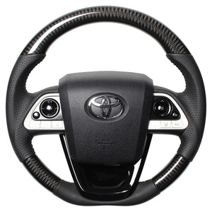 REAL ORIGINAL SERIES SET BLACK CARBON STEERING + PIANO BLACK UNDER PAD BLACK STITCH STEERING WHEEL FOR TOYOTA PRIUS 50  50-BKC-BK-PBP
