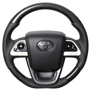 REAL ORIGINAL SERIES SET BLACK CARBON STEERING + BLACK CARBON PRINT UNDER PAD BLACK STITCH STEERING WHEEL FOR TOYOTA PRIUS PHV 50  50-BKC-BK-BKT