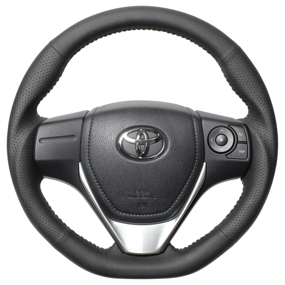 REAL ORIGINAL SERIES D SHAPE BLACK ALL LEATHER SILVER STITCH STEERING WHEEL FOR TOYOTA COROLLA AXIO HYBRID 160  E160-LPB-SL