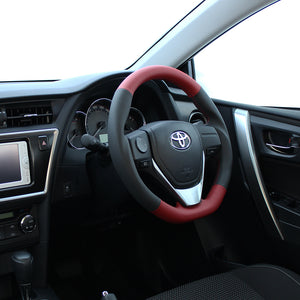 REAL ORIGINAL SERIES D SHAPE RED & BLACK ALL LEATHER RED X BLACK EURO STITCH STEERING WHEEL FOR TOYOTA COROLLA FIELDER 160  E160-LPB-RD