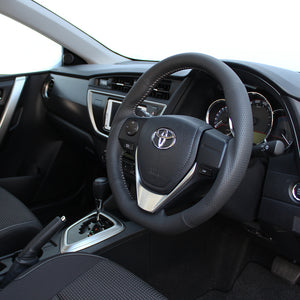 REAL ORIGINAL SERIES D SHAPE BLACK ALL LEATHER SILVER STITCH STEERING WHEEL FOR TOYOTA COROLLA FIELDER HYBRID 160  E160-LPB-SL