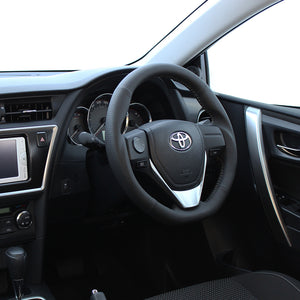 REAL ORIGINAL SERIES D SHAPE BLACK ALL LEATHER SILVER STITCH STEERING WHEEL FOR TOYOTA AURIS 180  E160-LPB-SL