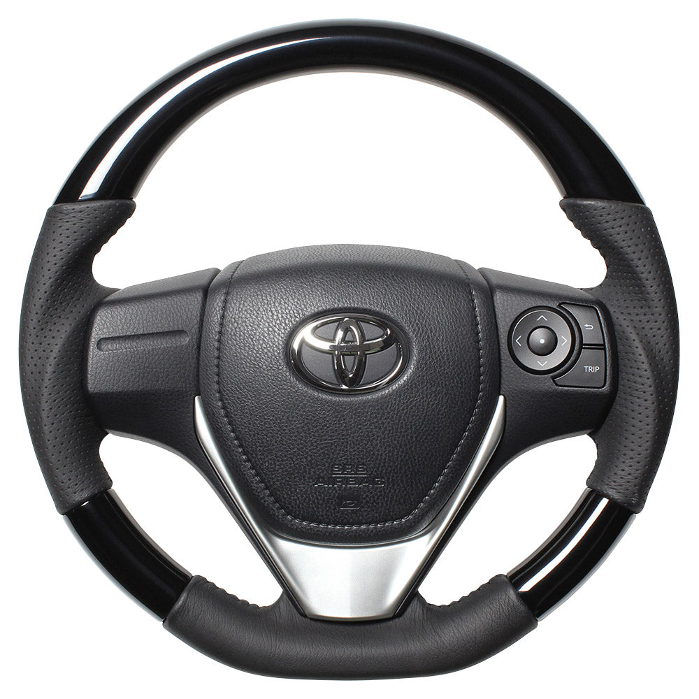 REAL ORIGINAL SERIES D SHAPE PIANO BLACK BLACK STITCH STEERING WHEEL FOR TOYOTA COROLLA FIELDER 160  E160-PBW-BK