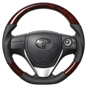 REAL ORIGINAL SERIES D SHAPE BROWN WOOD BLACK STITCH STEERING WHEEL FOR TOYOTA COROLLA FIELDER 160  E160-BRW-BK