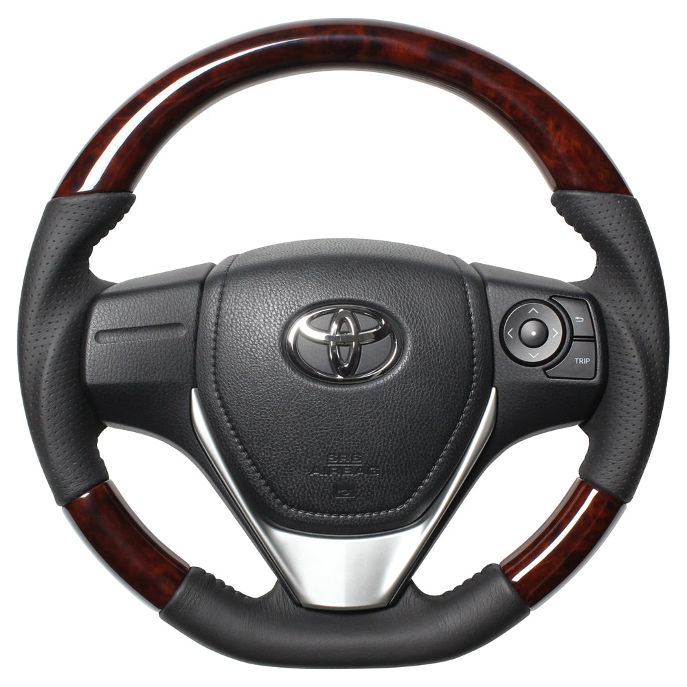 REAL ORIGINAL SERIES D SHAPE BROWN WOOD BLACK STITCH STEERING WHEEL FOR TOYOTA COROLLA AXIO HYBRID 160  E160-BRW-BK