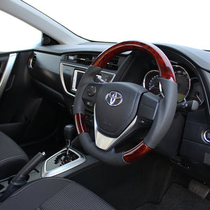 REAL ORIGINAL SERIES D SHAPE BROWN WOOD BLACK STITCH STEERING WHEEL FOR TOYOTA COROLLA FIELDER 160  E160-BRW-BK