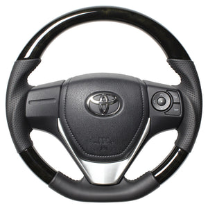 REAL ORIGINAL SERIES D SHAPE BLACK WOOD BLACK STITCH STEERING WHEEL FOR TOYOTA COROLLA FIELDER 160  E160-BKW-BK