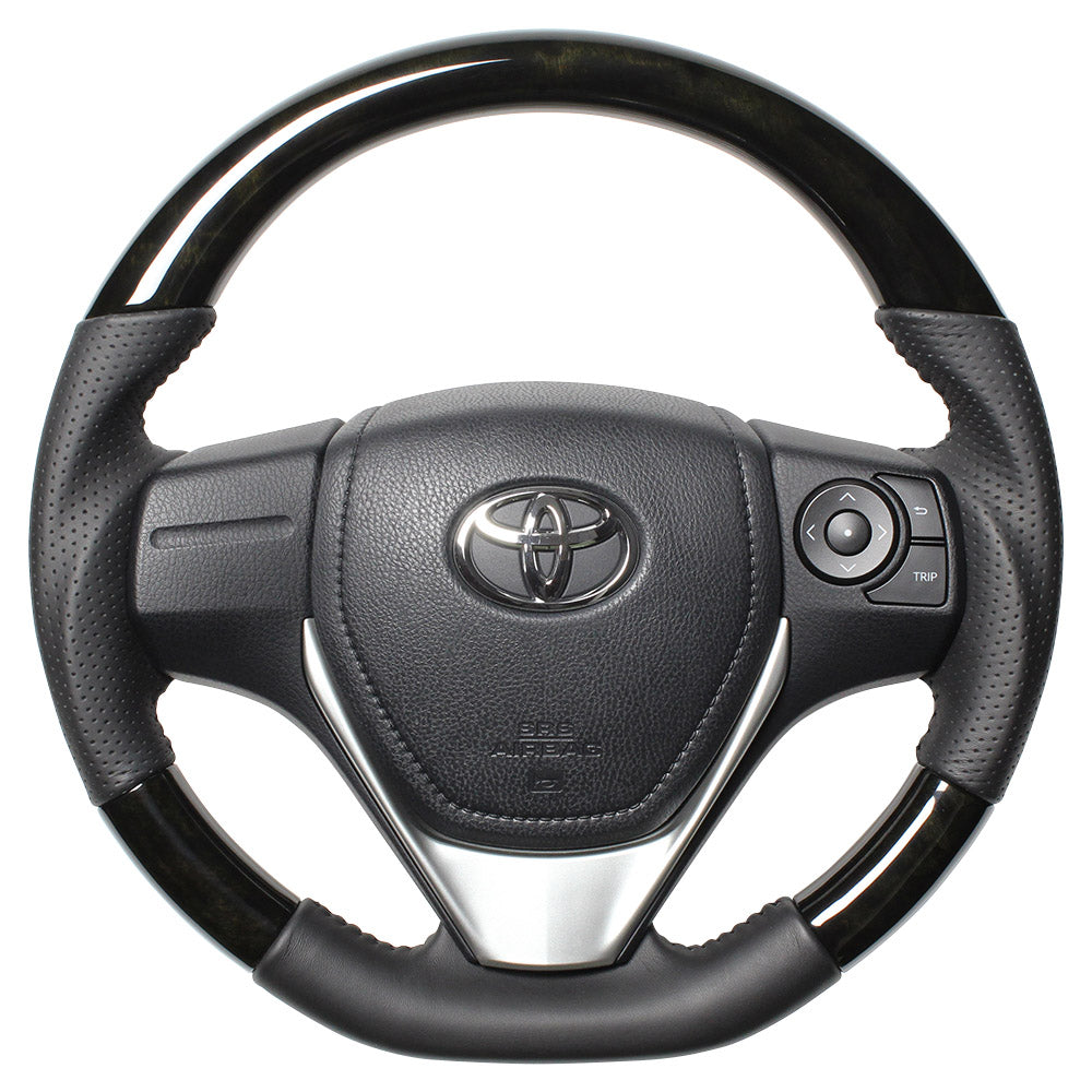 REAL ORIGINAL SERIES D SHAPE BLACK WOOD BLACK STITCH STEERING WHEEL FOR TOYOTA COROLLA AXIO HYBRID 160  E160-BKW-BK