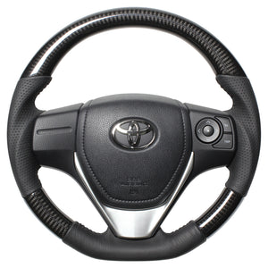 REAL ORIGINAL SERIES D SHAPE BLACK CARBON BLACK STITCH STEERING WHEEL FOR TOYOTA ISIS 10 : KOUKI 3 SPOKE TYPE E160-BKC-BK