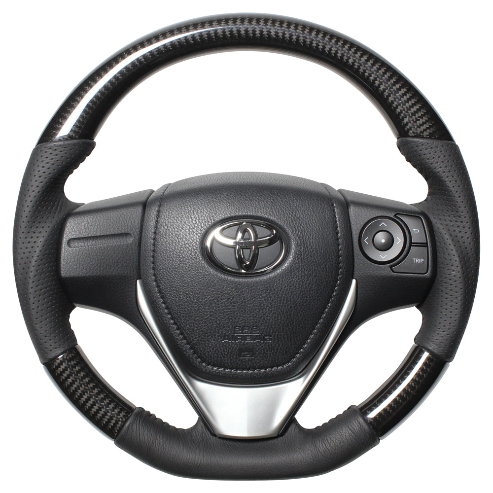 REAL ORIGINAL SERIES D SHAPE BLACK CARBON BLACK STITCH STEERING WHEEL FOR TOYOTA COROLLA AXIO HYBRID 160  E160-BKC-BK
