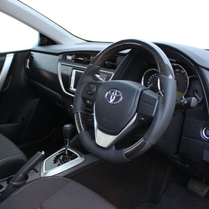 REAL ORIGINAL SERIES D SHAPE BLACK CARBON BLACK STITCH STEERING WHEEL FOR TOYOTA COROLLA AXIO HYBRID 160  E160-BKC-BK