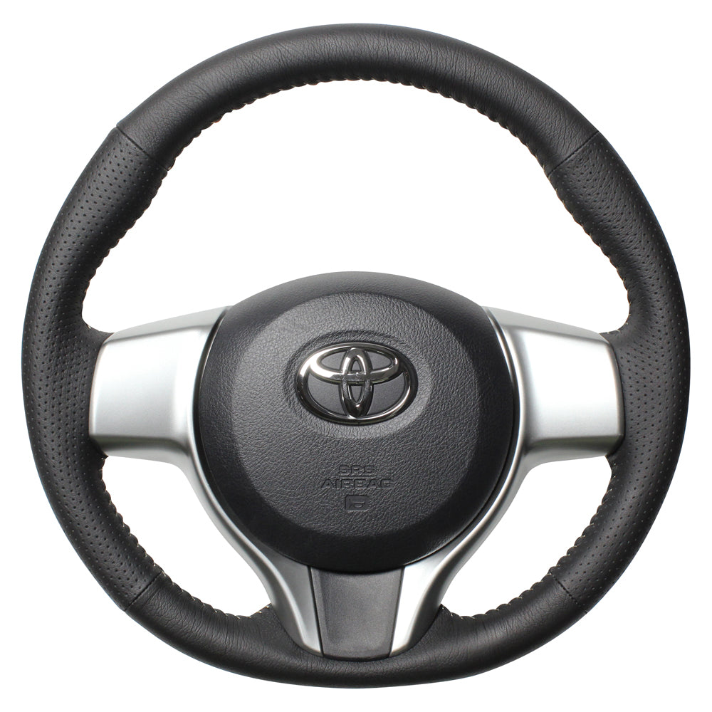 REAL ORIGINAL SERIES SOFT D SHAPE BLACK ALL LEATHER SILVER STITCH STEERING WHEEL FOR TOYOTA SIENTA 170  P130-LPB-SL