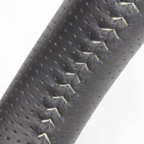 REAL ORIGINAL SERIES SOFT D SHAPE BLACK ALL LEATHER SILVER STITCH STEERING WHEEL FOR TOYOTA RACTIS 120  P130-LPB-SL