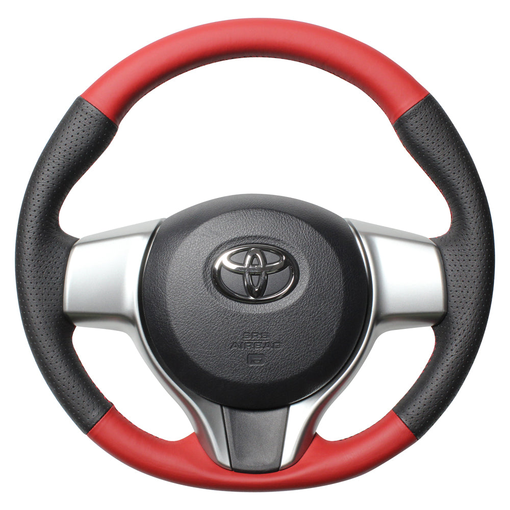 REAL ORIGINAL SERIES SOFT D SHAPE RED & BLACK ALL LEATHER RED X BLACK EURO STITCH STEERING WHEEL FOR TOYOTA SIENTA 170  P130-LPB-RD
