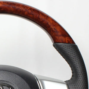 REAL ORIGINAL SERIES SOFT D SHAPE BROWN WOOD BLACK STITCH STEERING WHEEL FOR TOYOTA VITZ 130 EXCLUDING F GRADE P130-BRW-BK