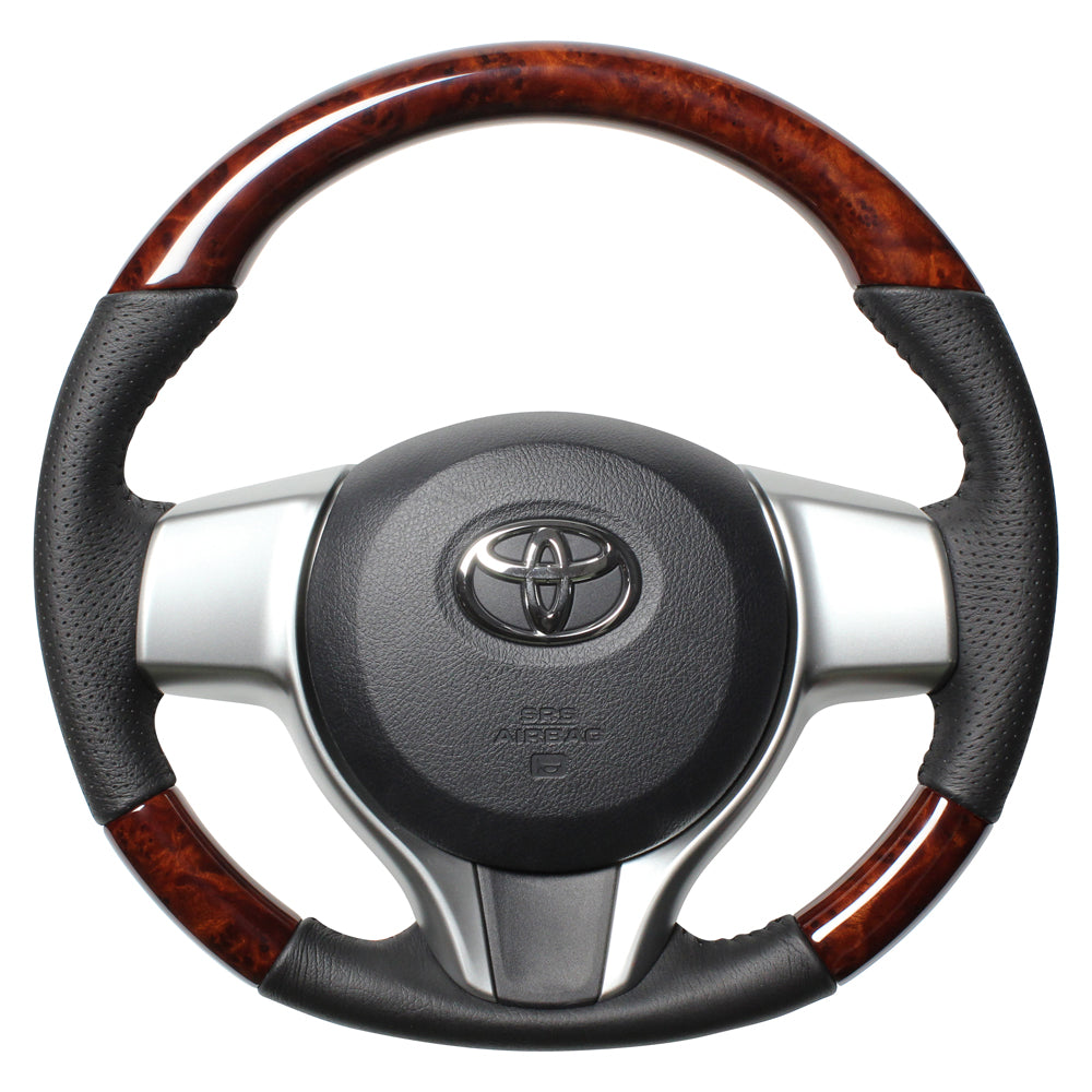 REAL ORIGINAL SERIES SOFT D SHAPE BROWN WOOD BLACK STITCH STEERING WHEEL FOR TOYOTA SIENTA 170  P130-BRW-BK