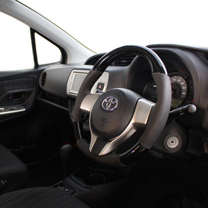 REAL ORIGINAL SERIES SOFT D SHAPE PIANO BLACK BLACK STITCH STEERING WHEEL FOR TOYOTA VITZ 130 EXCLUDING F GRADE P130-PBW-BK