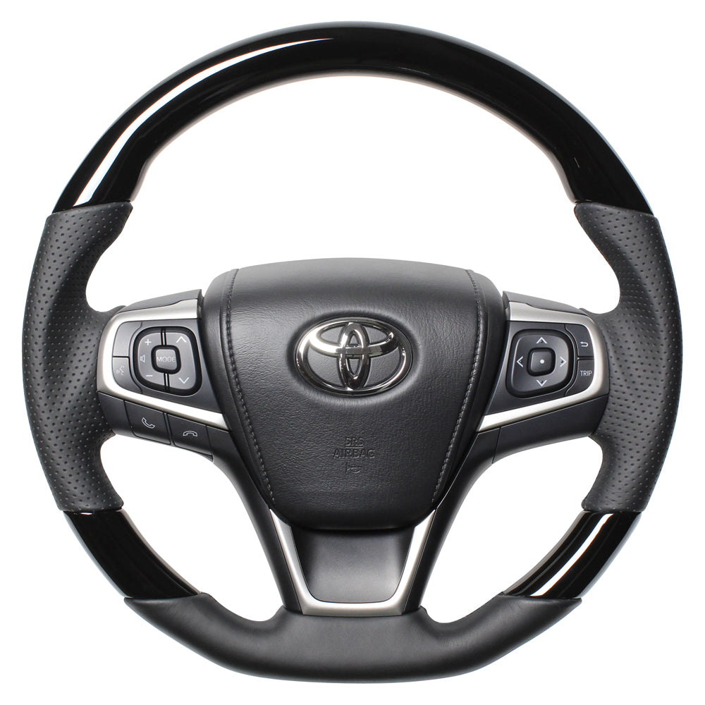 REAL PREMIUM SERIES SOFT D SHAPE PIANO BLACK BLACK EURO STITCH STEERING WHEEL FOR TOYOTA ALLION 260 : 3 TYPE  U60-PBW-BK