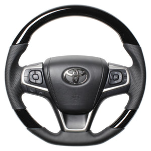 REAL PREMIUM SERIES SOFT D SHAPE PIANO BLACK BLACK EURO STITCH STEERING WHEEL FOR TOYOTA VOXY 80  U60-PBW-BK