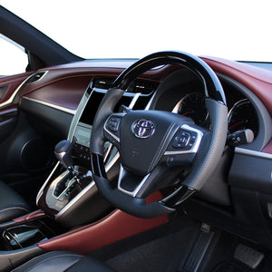 REAL PREMIUM SERIES SOFT D SHAPE PIANO BLACK BLACK EURO STITCH STEERING WHEEL FOR TOYOTA ESTIMA 50 : 4 TYPE  U60-PBW-BK