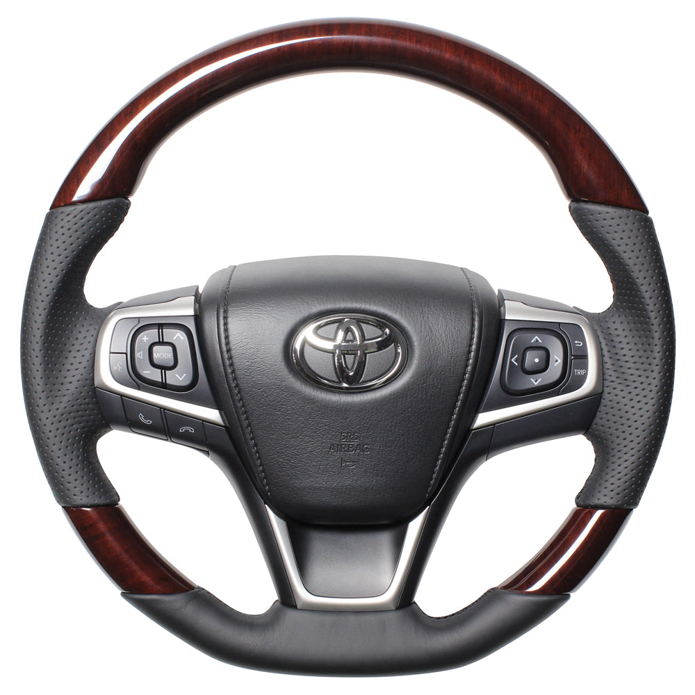 REAL PREMIUM SERIES SOFT D SHAPE 56 BROWN WOOD BLACK EURO STITCH STEERING WHEEL FOR TOYOTA AVENSIS ZRT272W:3 TYPE  U60-BRW-BK