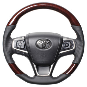 REAL PREMIUM SERIES SOFT D SHAPE 56 BROWN WOOD BLACK EURO STITCH STEERING WHEEL FOR TOYOTA VOXY 80  U60-BRW-BK