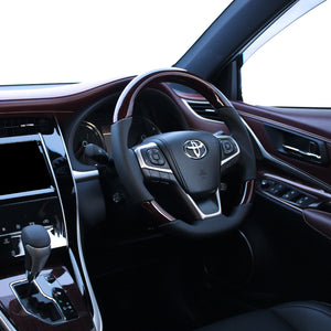 REAL PREMIUM SERIES SOFT D SHAPE 56 BROWN WOOD BLACK EURO STITCH STEERING WHEEL FOR TOYOTA ALLION 260 : 3 TYPE  U60-BRW-BK