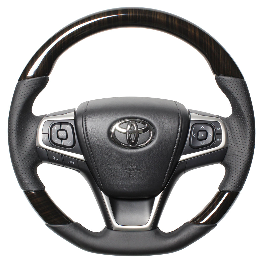 REAL PREMIUM SERIES SOFT D SHAPE 55 BLACK WOOD BLACK EURO STITCH STEERING WHEEL FOR TOYOTA ESTIMA HYBRID AHR20W:4 TYPE  U60-BKW-BK