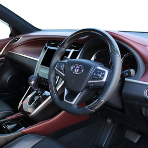REAL PREMIUM SERIES SOFT D SHAPE BLACK CARBON BLACK EURO STITCH STEERING WHEEL FOR TOYOTA HARRIER 60  U60-BKC-BK