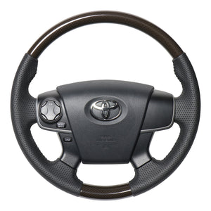 REAL ORIGINAL SERIES ROUND SHAPE BROWN CARBON PRINT BLACK STITCH STEERING WHEEL FOR TOYOTA CAMRY 50 : ZENKI  V50-BRT-BK