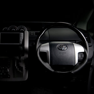 REAL ORIGINAL SERIES ROUND SHAPE PIANO BLACK RED STITCH STEERING WHEEL FOR TOYOTA PREMIO 260 : 1 2 TYPE  R50-PBW-RD