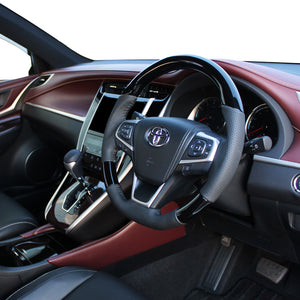 REAL ORIGINAL SERIES SOFT D SHAPE PIANO BLACK BLACK STITCH STEERING WHEEL FOR TOYOTA VOXY 80  R80-PBW-BK