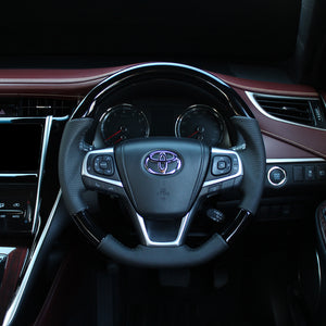 REAL ORIGINAL SERIES SOFT D SHAPE PIANO BLACK BLACK STITCH STEERING WHEEL FOR TOYOTA NOAH 80  R80-PBW-BK