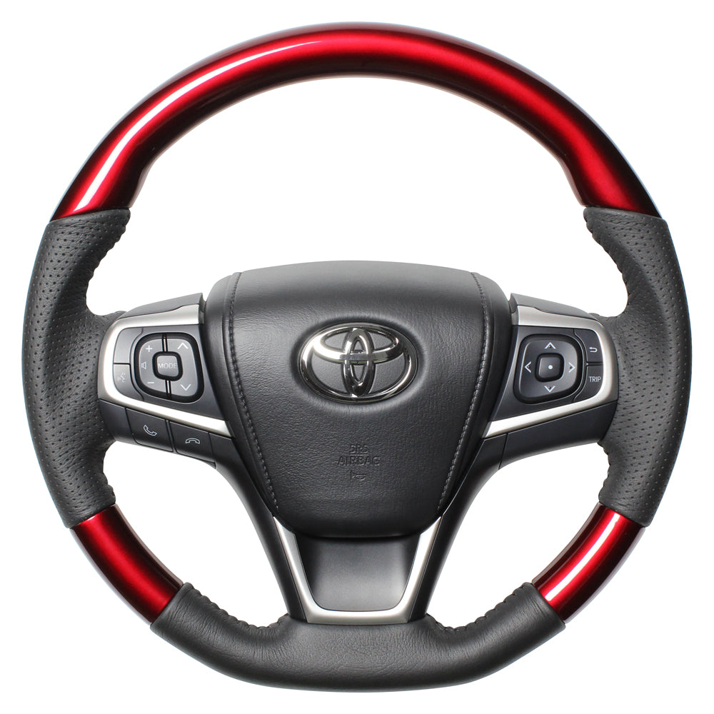 REAL ORIGINAL SERIES SOFT D SHAPE PEARL RED BLACK STITCH STEERING WHEEL FOR TOYOTA CAMRY 50 : KOUKI  R80-RDW-BK
