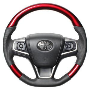 REAL ORIGINAL SERIES SOFT D SHAPE PEARL RED BLACK STITCH STEERING WHEEL FOR TOYOTA ESQUIRE 80  R80-RDW-BK