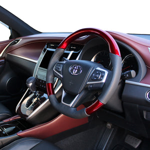REAL ORIGINAL SERIES SOFT D SHAPE PEARL RED BLACK STITCH STEERING WHEEL FOR TOYOTA ESTIMA 50 : 4 TYPE  R80-RDW-BK