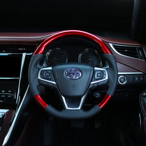 REAL ORIGINAL SERIES SOFT D SHAPE PEARL RED BLACK STITCH STEERING WHEEL FOR TOYOTA ESQUIRE 80  R80-RDW-BK