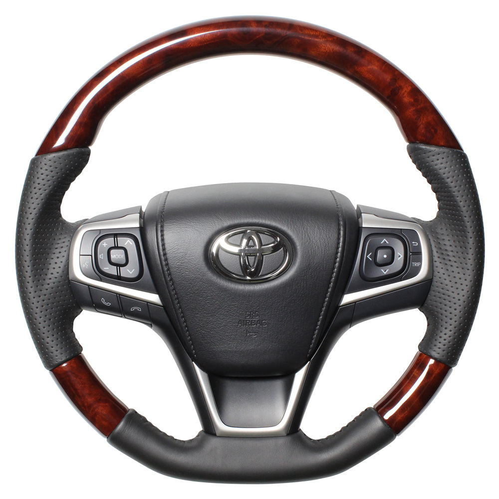 REAL ORIGINAL SERIES SOFT D SHAPE BROWN WOOD BLACK STITCH STEERING WHEEL FOR TOYOTA CAMRY 50 : KOUKI  R80-BRW-BK