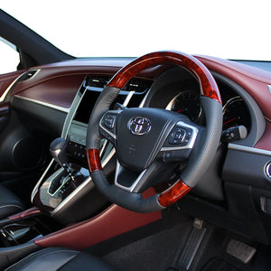 REAL ORIGINAL SERIES SOFT D SHAPE BROWN WOOD BLACK STITCH STEERING WHEEL FOR TOYOTA ESTIMA HYBRID AHR20W:4 TYPE  R80-BRW-BK