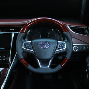 REAL ORIGINAL SERIES SOFT D SHAPE BROWN WOOD BLACK STITCH STEERING WHEEL FOR TOYOTA AVENSIS ZRT272W:3 TYPE  R80-BRW-BK