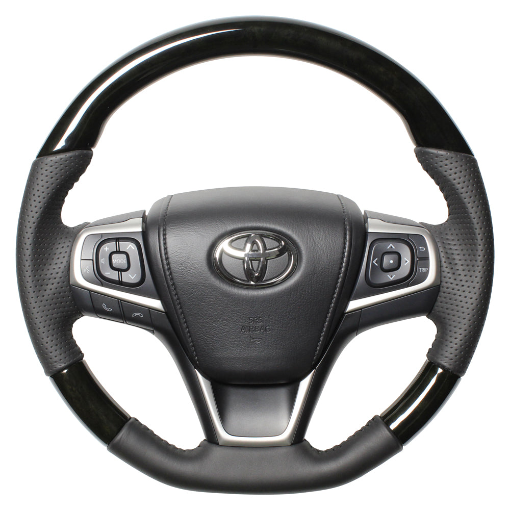 REAL ORIGINAL SERIES SOFT D SHAPE BLACK WOOD BLACK STITCH STEERING WHEEL FOR TOYOTA CAMRY 50 : KOUKI  R80-BKW-BK