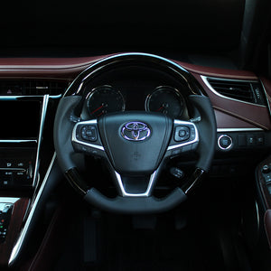 REAL ORIGINAL SERIES SOFT D SHAPE BLACK WOOD BLACK STITCH STEERING WHEEL FOR TOYOTA ESTIMA HYBRID AHR20W:4 TYPE  R80-BKW-BK