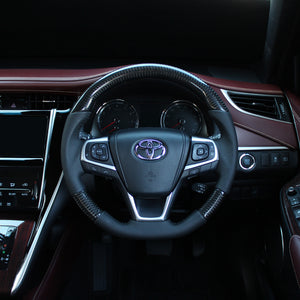 REAL ORIGINAL SERIES SOFT D SHAPE BLACK CARBON BLACK STITCH STEERING WHEEL FOR TOYOTA CAMRY 50 : KOUKI  R80-BKC-BK