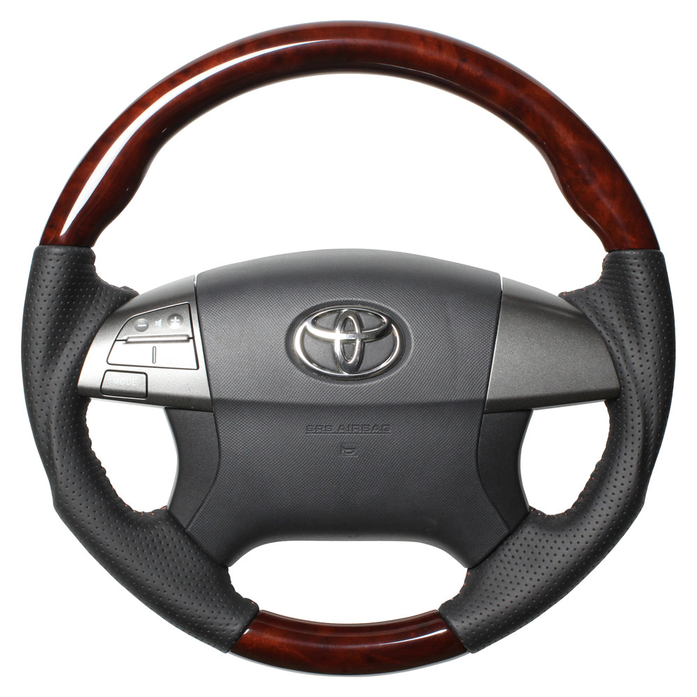 REAL ORIGINAL SERIES ROUND SHAPE BROWN WOOD BROWN STITCH STEERING WHEEL FOR TOYOTA COROLLA AXIO 140  R50-BRW-BR