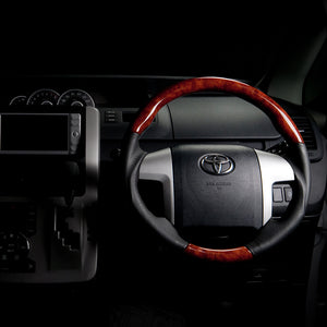 REAL ORIGINAL SERIES ROUND SHAPE BROWN WOOD BROWN STITCH STEERING WHEEL FOR TOYOTA BLADE 150 : ZENKI  R50-BRW-BR
